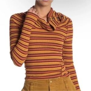 Free People Snap Cowl Neck Striped Gold Orange and Brown Size Small S